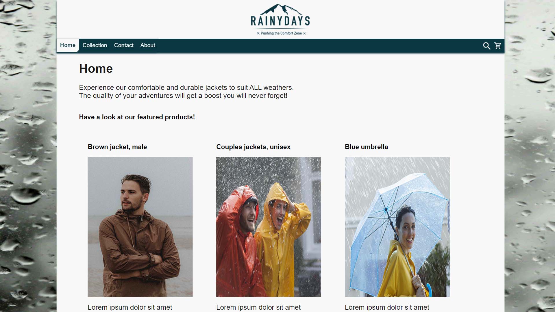 Screenshot of the Rainydays homepage